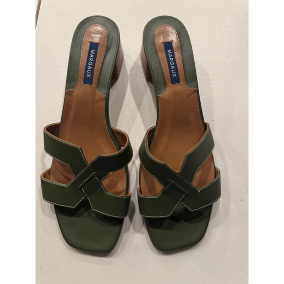 MARGAUX The MX 35 Olive Calf Leather Block Heel Sandals Size 11 - Picture 11 of 11